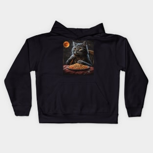 Grey Cat Eating Spaghetti Kids Hoodie